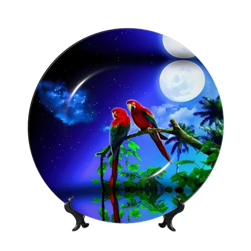 POEZJZW Plato decorativo de porcelana china con diseño de loro, para manualidades, decoración perfecta para el hogar, oficina y cafetería, 8 pulgadas