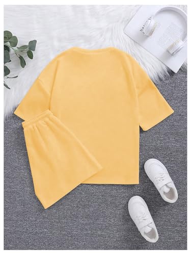 Verdusa Girl's Tracksuit Sets 2 Piece Outfits Letter Print Vacation Tee Top and Drawstring Waist Shorts2