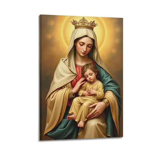 Impression sur toile Vierge couronnée chef-d'œuvre de peinture à l'huile sur cadre