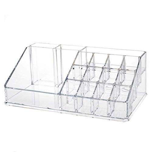 Image of Plastic 16 Compartment Cosmetic Display Cases Makeup Lipstick Storage Organizer Holder Box,Transparent