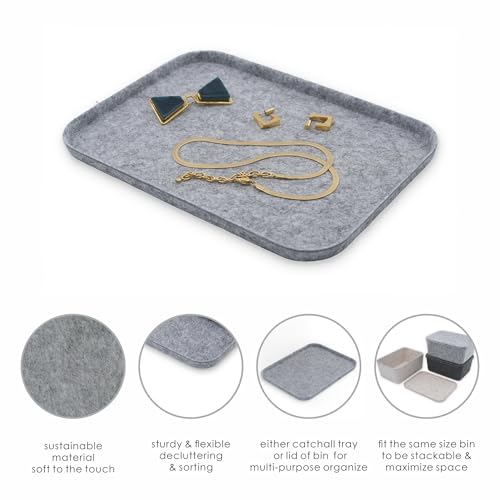 Image of Welaxy Felt tray Lid for Storage Bins Drawer Organizer bin cap of box for junk stuff stationery makeup jewelry closet bathroom minimalist lifestyle (Gray Lid, S)