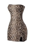 Floerns Women's Leopard Print Sleeveless Tube Top Club Dress Split Bodycon Mini Dress Brown Medium