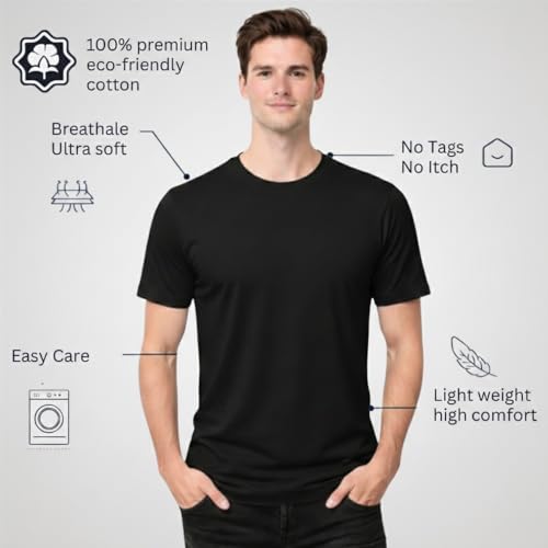 Men’s T-Shirt 100% Cotton Premium Crew Neck, Short Sleeve, Regular Fit, Solid Casual Tee Black by PRATEE - Used condition - Image 7
