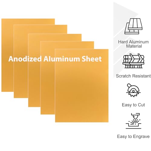 Image of 10Pcs Golden Anodized Aluminum Sheet 5 inch x 7 inch x 1 /32 inch (0.8mm) Corrosion-Resistant Metal Plates for Laser Engraving, DIY Crafting, Sign Making, Home Decor