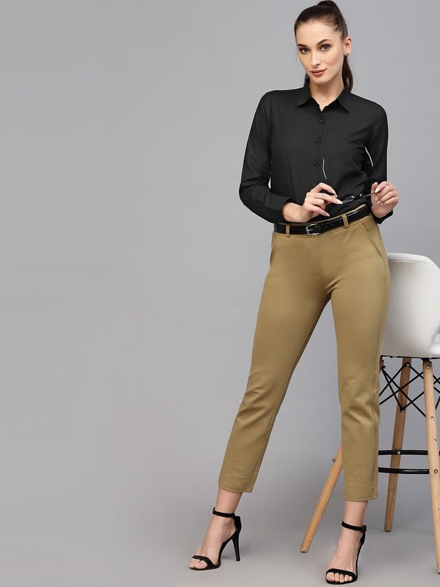 Image of SIRIL Women's Cotton Formal Black Long Sleeve Regular Fit Casual Shirt