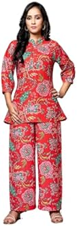 GRECIILOOKS Rayon Standard Length Floral Ethnic Co-ord Kurta Set for Women