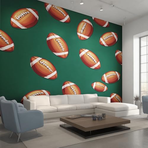 Generisch Vlies Fototapete Rugby 250x175 cm, Tapete Grün Tapeten Vliestapete Wohnzimmer Kinder Jungen Sport Schlafzimmer Wandtapete Ornamente Mustertapete W27