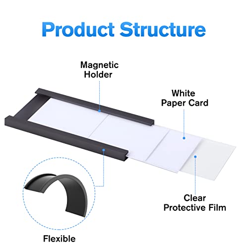 Maxgear 100 Pack Magnetic Label Holder C Channel Magnetic Labels, Magnetic Data Card Holder With Magnets With Clear Plastic Protector For Metal Shelf File Cabinets, Whiteboard, Tool Box (1 X 3 Inch) #TOP3