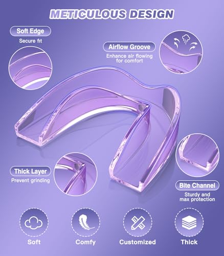 Image of Anti Grinding Guard, Mouth Guard for Grinding Teeth at Night, Mouth Guards for Sleeping,Purple, 4 Pack /Small Size