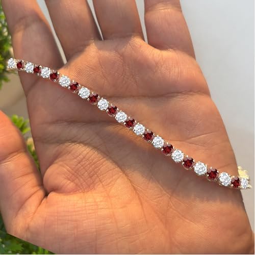 7.00 Ctw Round Cut Red Ruby & Diamond Engagament Wedding Tennis Bracelet 14K White Gold Finish 925 Sterling Silver For Women's