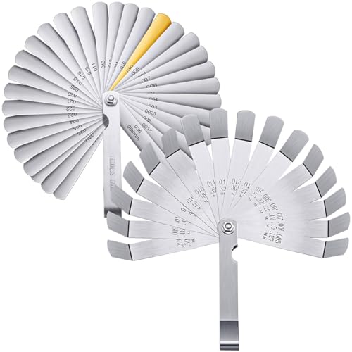 Image of Serplex 2pcs Steel Feeler Gauge Gap Widths Measuring Tool Dual Marked Feeler Gauge Metric and Imperial Measuring Tool Curved Blade Feeler Gauge