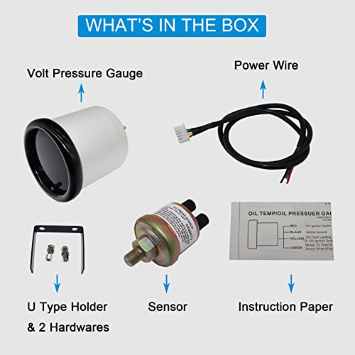 7 Color Oil Pressure Gauge 0-140 Psi Oil Press Gauge Meter 52Mm 2-1/16" Led Backlight Black Oil Pressure Meter With Oil Pressure Sensor #TOP5