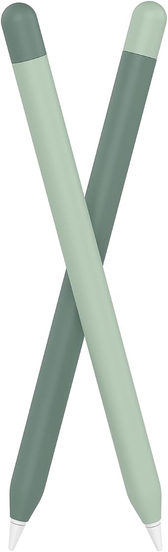 2 Pack Silicone Case Compatible with Apple Pencil 1st Generation Cover Protective Sleeve Comfortable Grip Green + Pine Green