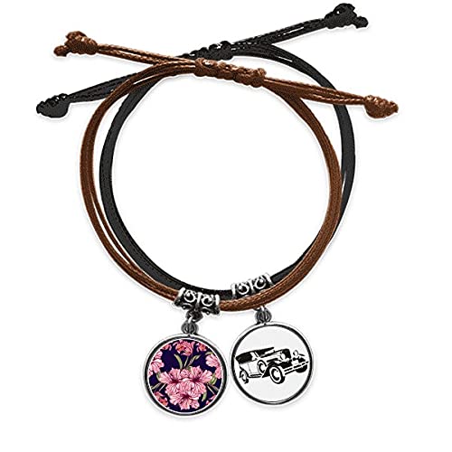Fleur des feuilles plantes noir bracelet corde pour un style bohème et décontracté au quotidien