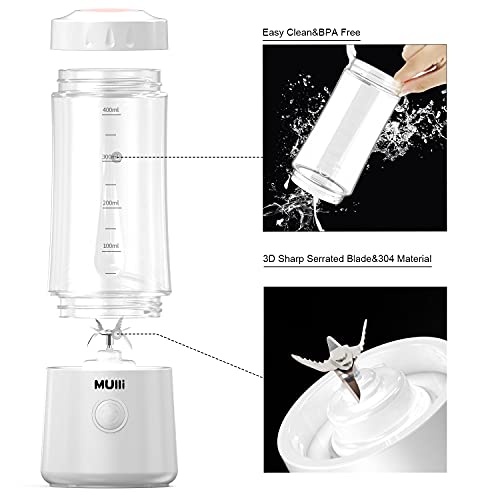 Mulli Draagbare blender, persoonlijke USB-mixer voor smoothie en shakes, mini-blender met zes messen voor babyvoeding, reizen, sportschool - Afbeelding 3