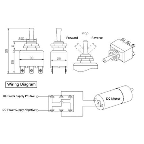 Interruptor de motor DC, interruptor de motor CW CCW de 6 pinos 2 peças reverso para motor DC escova