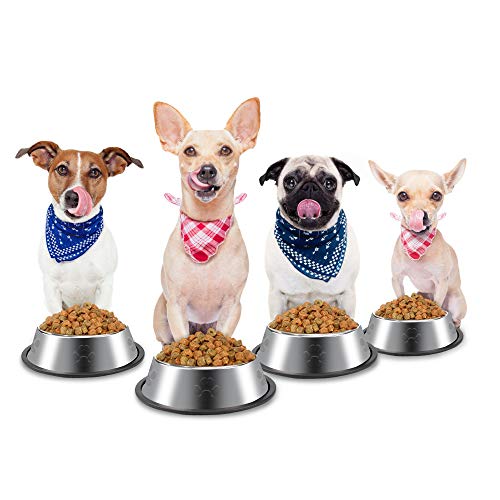 Iyowei 5 Stück Edelstahl Hundenapf, rutschfeste Katzennapf Set Fressnapf Set Sichere Futternapf Wasser Fütterung Schüssel für Katze Hunde Hamster Welpe Kleine Tiere (Größe: 15.6 * 3.5cm)