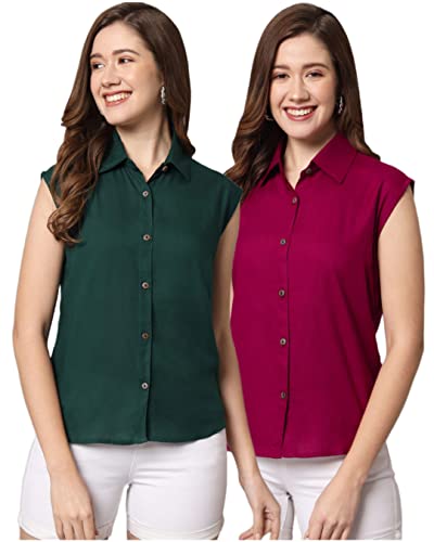 Image of FUNDAY FASHION Women's Rayon Blend Regular Fit Solid Casual Sleevesless Shirt (Pack of 2)