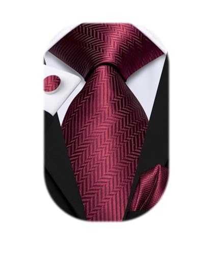 Image of Hi-Tie Silk Ties for Men Plaid Paisley Striped Necktie Pocket Square Cufflinks Set Formal Business