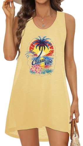 Image of elescat Womens Swimsuit Cover Up Summer Sleeveless T Shirt Beach Dress Tank Bikini Coverups 2026
