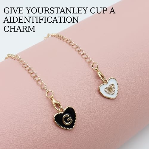 2Pcs Letter Charm Accessories for Stanley Cup,Name ID Initial Letter for Stanley 30&40 oz Tumbler with Handle,Heart Shape & Four Leaf Clover Initial Personalized Letter Charms Chain3