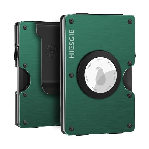 HIESGIE Cartera minimalista AirTag para hombre, carteras delgadas de aluminio con soporte de bloqueo RFID, pequeño clip inteligente para dinero, bolsillo frontal para tarjetas de crédito para