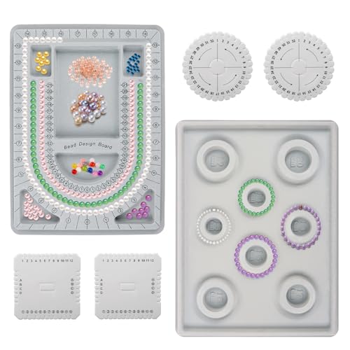 Feirdhoo Schmuckherstellung Zubehör Set, 2 Stück Perlenbrett - Halskette Design Board und Armband Design Platte, 4 Braided Disc für Armbänder Bracelet Bead DIY Schmuck Machen, Perlen Webwerkzeug