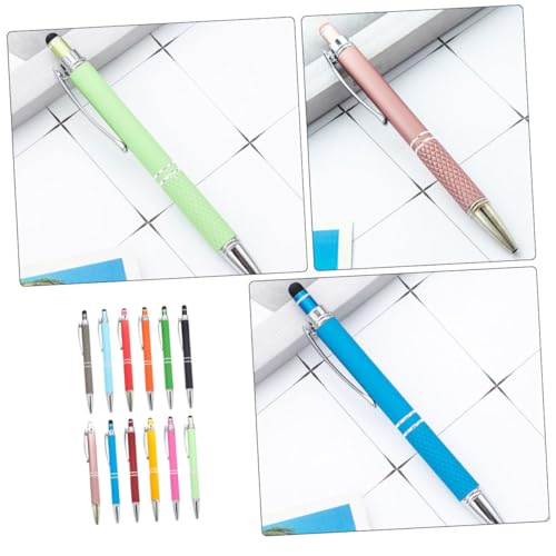 LALAFINA 12pcs Retractable Ballpoint Pens With Stylus Tip 2 In 1 Ink Metal Pen For Office School Teens Women Writing Note Taking
