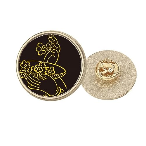 Broche ronde en métal doré avec fleur à la main taille M pour vêtement