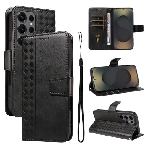 Coque Galaxy S22 Ultra cuir noir style portefeuille avec rabat à fermoir magnétique discret