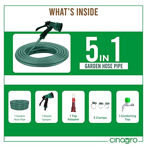 Image of Cinagro Braided Hose Pipe with Nozzle Sprayer, Tap Adapter and Clamps for Watering Home Garden, Car Washing, Floor Cleaning & Pet Bathing (Hose Pipe With Spray Gun & Tap, 10 Meters)