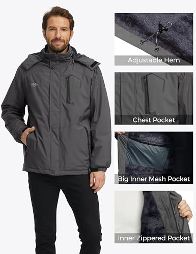 Image of Wantdo Men's Mountain Waterproof Ski Jacket Windproof Rain Jacket Winter Warm Hooded Coat