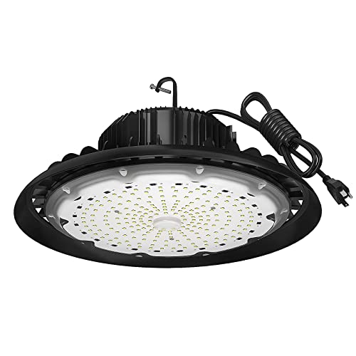 AntLux UFO LED High Bay Light 100W (400W HID/HPS Replacement), 12000 Lumens, Dimmable, US Plug, 5000K Daylight White, IP65 Waterproof Commercial Grade Area Warehouse Workshop Hanging Lighting Fixtures