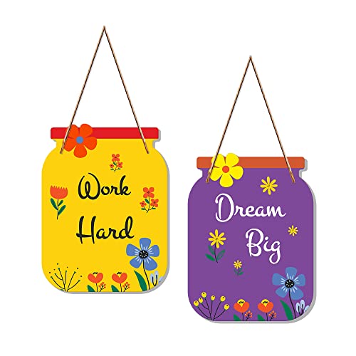 Artvibes Work Hard Quote Decorative Art MDF Wooden Wall Hanger Ornaments for Living Room | Bedroom | Office | Gift | Painting For Home Decoration | Home Decor Items (WH_6802N), Set of 2