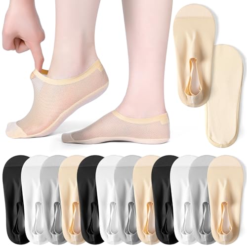 12 Pairs Ultra Thin No Show Nylon Mesh Socks for Women Low Cut Breathable Lightweight Invisible Liner Socks for Flat Boat Loafers Sneaker