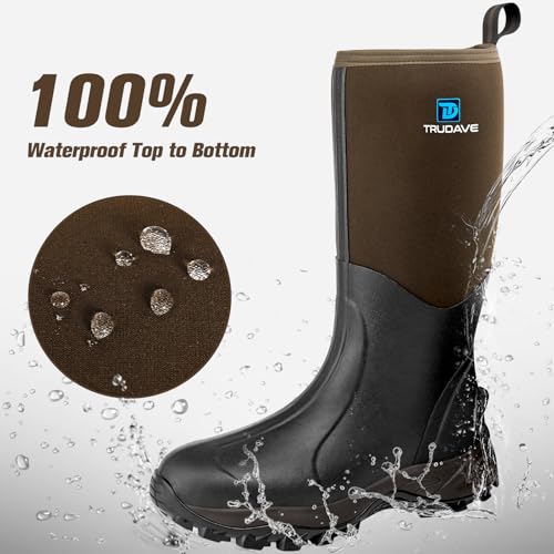 Rubber Boots for Men & Women with Steel Shank, Reliable 6mm Neoprene Waterproof Insulated Rain Boots, Warm Anti-slip High Traction Multi-season Dry Mud Boot for Outdoor Work Hunting, Size 5-142