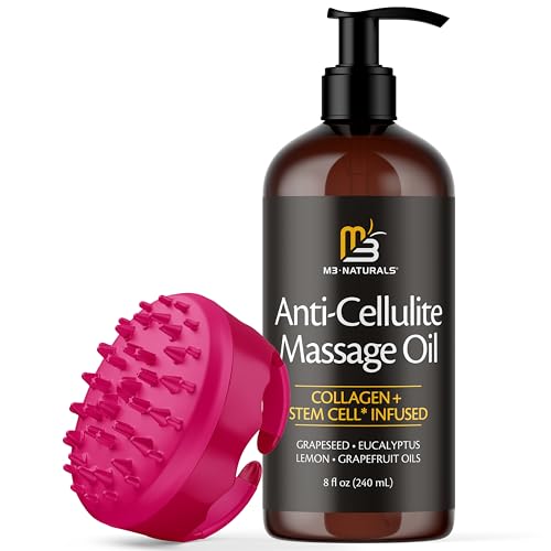 Image of Anti Cellulite Massage Oil and Silicone Body Brush - Collagen and Stem Cell Skin Tightening Formula for Smoothing and Firming, 8 fl oz by M3