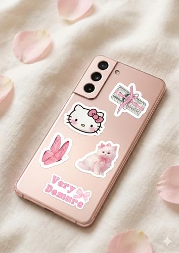 Image of 30 Coquette Aesthetic Pink Sticker Pack for Laptop Water Bottle Phone Skateboard - Cute Kawaii Bow Cherry Flower Teddy Girl Vinyl Stickers Waterproof Scratchproof No Residue Decals for Teens Women