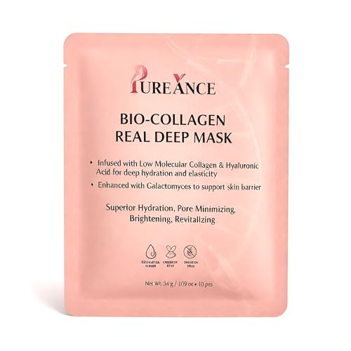 Bio-Collagen Real Deep Face Mask with Hyaluronic Acid – Anti-Aging Hydrogel Sheet Masks for Deep Moisture, Wrinkles, Fine Lines, Pores & Firming (1pcs Sheet Mask)