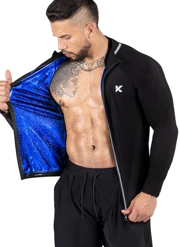 Kewlioo Pro Men's Heat Trapping Sauna Suit For Men, Sauna Long Sleeve Sauna Shirt for Gym, Workouts, Black Jacket, Large