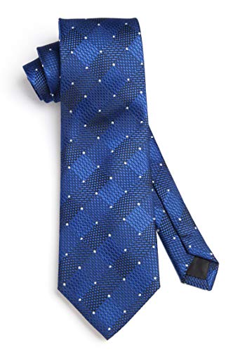 Image of HISDERN Ties for Men Plaid Checkered Tie with Pocket Square Woven Business Formal Necktie Handkerchief Set Wedding Party
