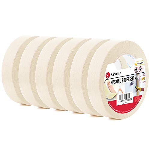 Nastro per Mascheramento per uso Generico Sanojtape 25mm x 50m (Confezione da 6) | Per il Mascheramento Interno per Lavori di Tinteggiatura e Decorazione