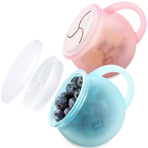 Image of Jelly Ruru Silicone Snack Cups for Toddlers Spill Proof, Baby Snack Containers for Travel Toddler Essentials, Bevel Versatile Toddler Snack Cups, BPA Free Kids Snack Cups, 2PCS