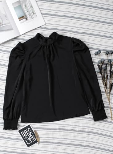 Image of Dokotoo Womens 2024 Long Sleeve High Neck Puff Long Sleeve Casual Loose Shirts Tops and Blouses