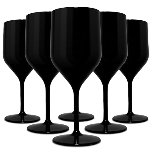 TUNDRA ICE INTERNATIONAL 6 Piezas Croisiere 25 Cl en Policarbonato (Plástico Rígido), Copas de Vino 100% Italian Design, Vasos Irrompibles, Reutilizables y Aptos para Lavavajillas, Negro