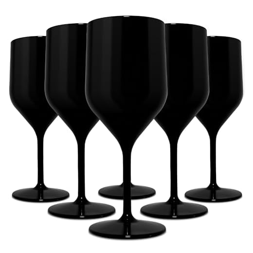 TUNDRA ICE INTERNATIONAL 6-delad Croisiere 25 cl polykarbonat (styv plast), 100 % italiensk design vinglas, okrossbara, återanvändbara och diskmaskinssäkra glas, svart