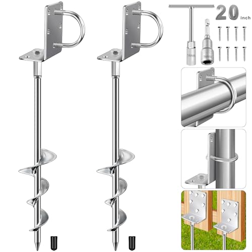 Fabulas Trampoline Stakes, 20 Inch Ground Anchors Screw in Heavy Duty Mobile Home Anchors 2 Pack, Multi-Purpose Earth Trampoline Anchors High Wind Metal Spiral Anchor for Shed Swing Set Carport Tent