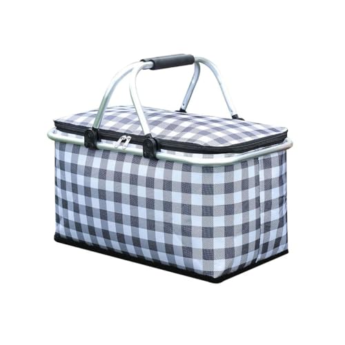 Image of Large Collapsible Picnic Basket with Lid - Foldable Insulated Food Storage Basket for Travelling, Outdoor Camping, Grocery Shopping & Picnic Use