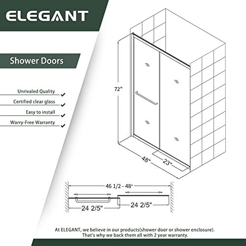 Elegant Showers 46.5 In. To 48 In. W X 72 In. H, Semi-Frameless 2 Bypass Sliding Shower Door Enclosure, 1/4 In. Clear Glass, Chrome Finish #TOP5
