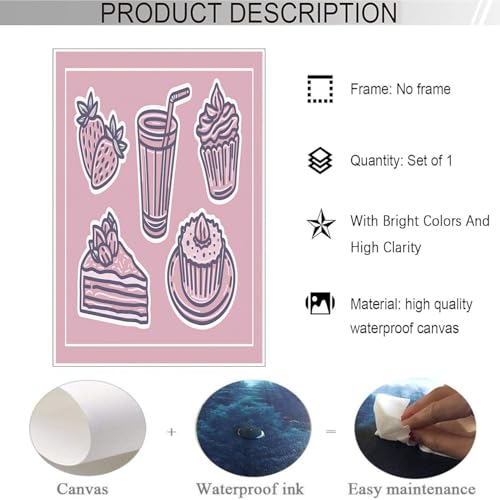 Cuadros en lienzo de postre y té, lámina decorativa que llena de alegría tu dormitorio rosa 3